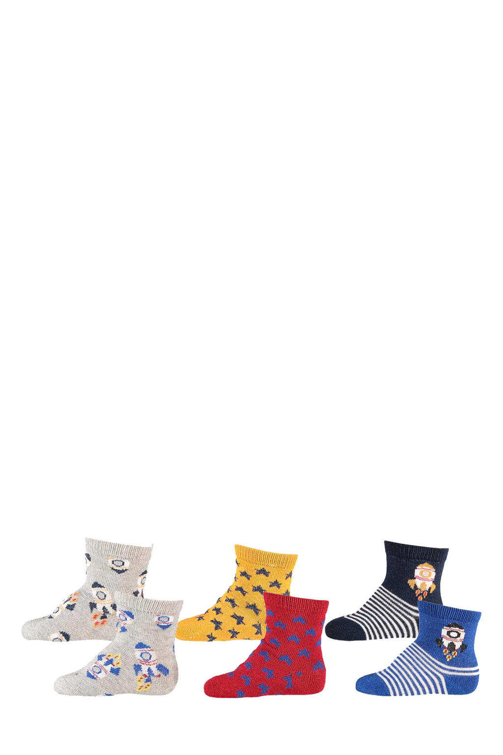 Apollo sokken - set van 6 beige/grijs/rood/geel/blauw