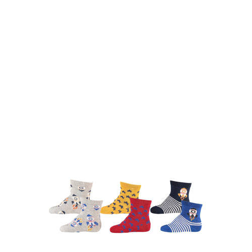Apollo sokken - set van 6 beige/grijs/rood/geel/blauw Jongens Stretchkatoen