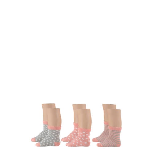 Apollo sokken - set van 6 roze/grijs Meisjes Stretchkatoen All over print