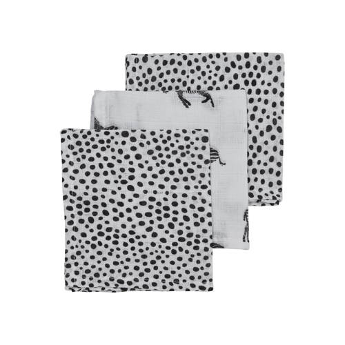 Meyco hydrofiel monddoekje - set van 3 Zebra/Cheetah 30x30 cm wit/zwart Monddoekjes
