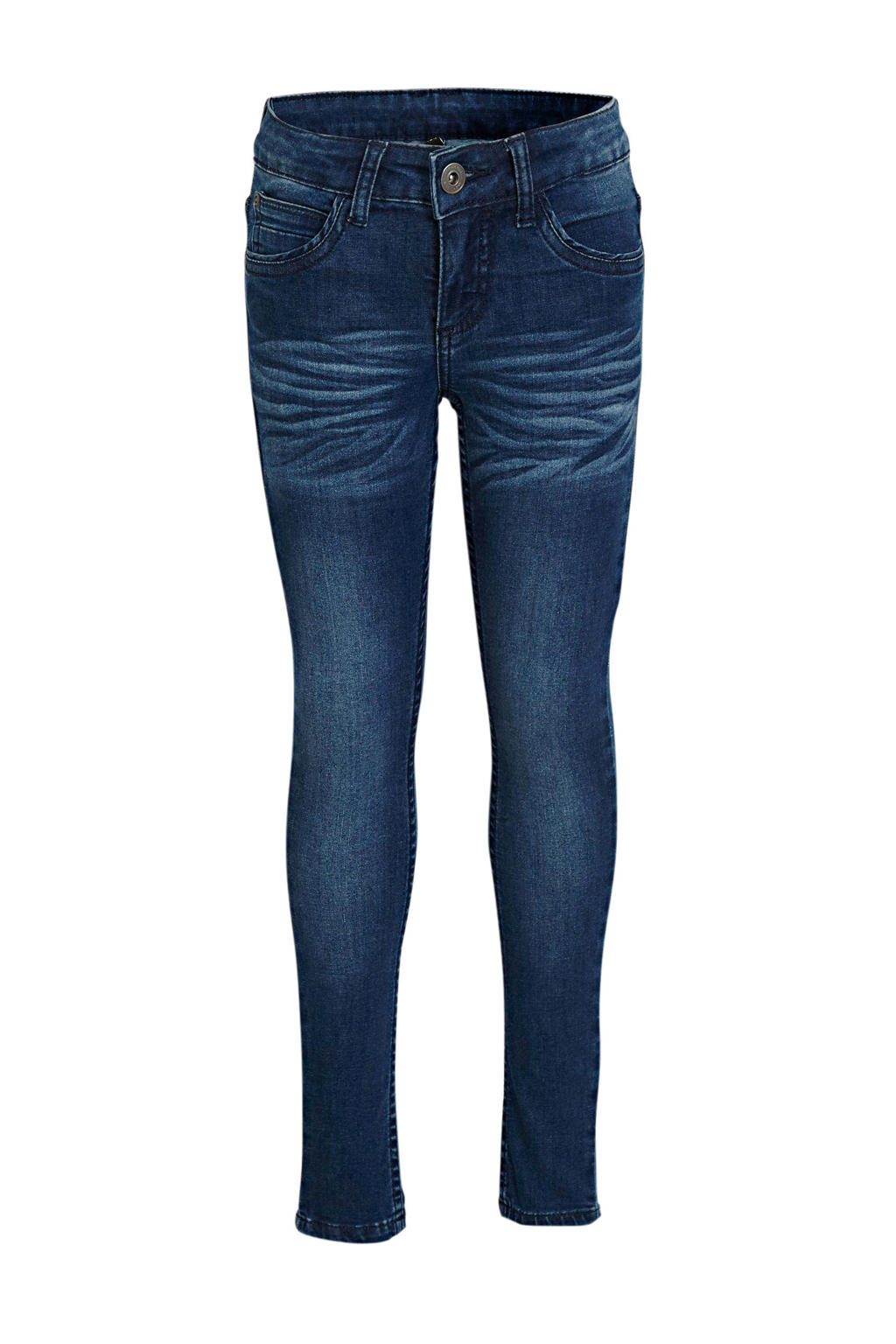 Blauwe meisjes Quapi Girls skinny fit jeans Josine van polyester met regular waist, rits- en drukknoopsluiting en effen