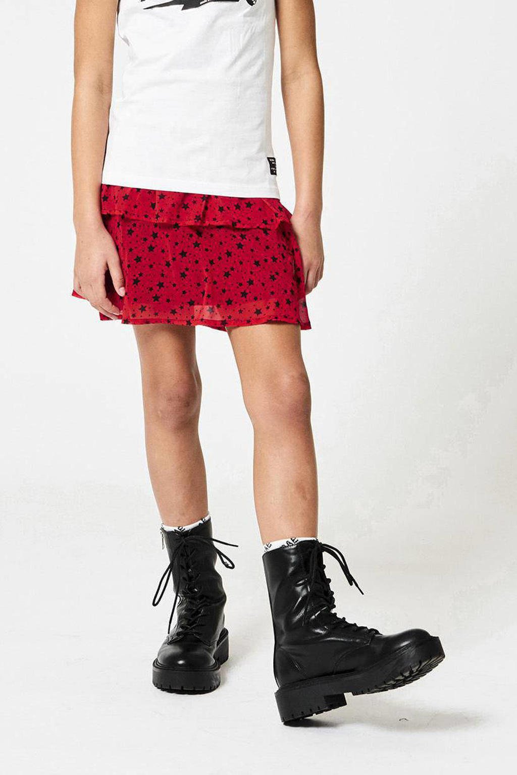 Rood en zwarte meisjes CoolCat Junior rok Ruby met all over print gemaakt van polyester en met elastische tailleband