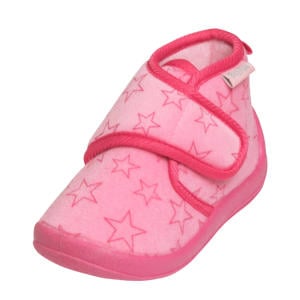 pantoffels met sterrendessin Velcro roze/donkerroze