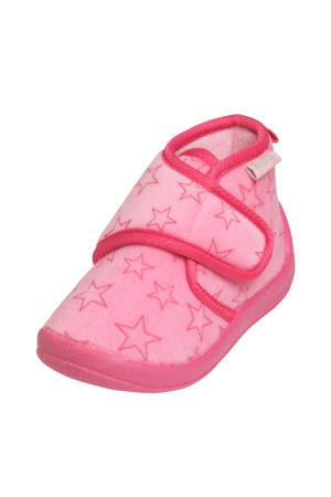 pantoffels met sterrendessin Velcro roze/donkerroze