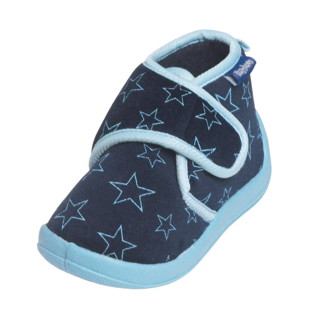 Playshoes pantoffels met sterrendessin Velcro donkerblauw/lichtblauw