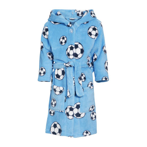 Playshoes fleece badjas Soccer met voetbal dessin lichtblauw All over print