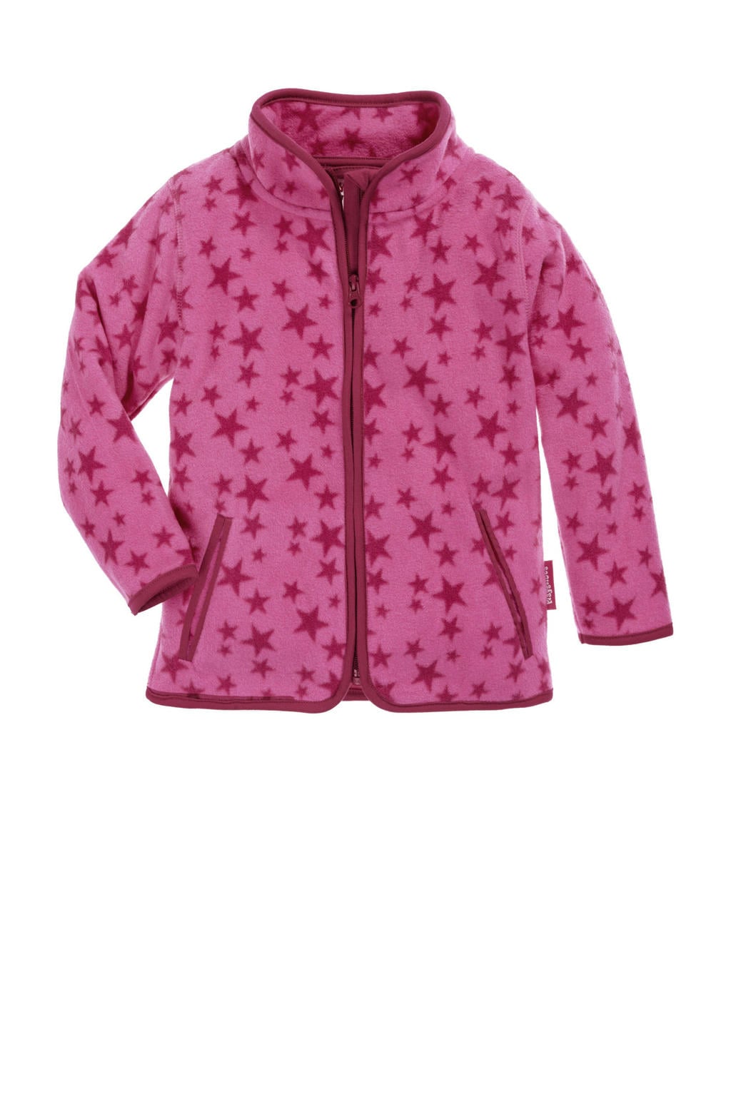 Roze en fuchsia meisjes Playshoes fleece vest Stars met lange mouwen, opstaande kraag en ritssluiting