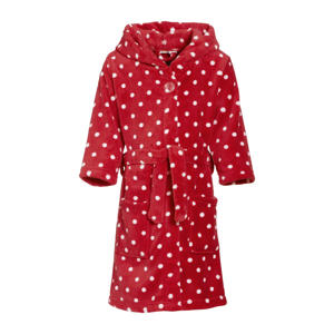 fleece badjas Dots met stip dessin rood/wit