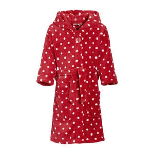 fleece badjas Dots met stip dessin rood/wit