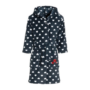 fleece badjas Hearts met hartjes donkerblauw/wit
