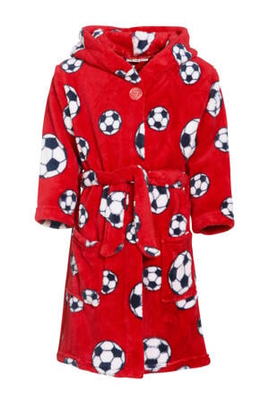 fleece badjas Socces met voetbal dessin rood