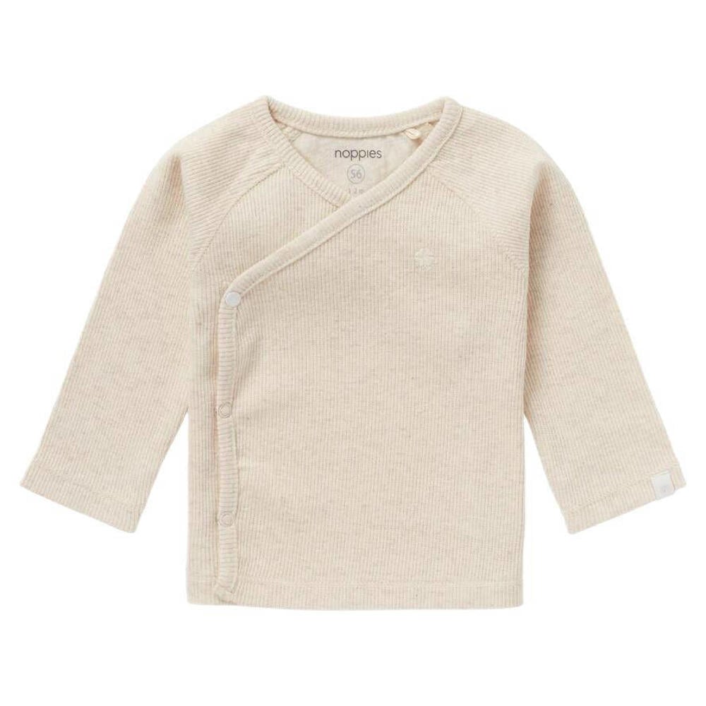 Beige jongens en meisjes Noppies baby longsleeve Nanyuki van katoen met effen, lange mouwen, V-hals, drukknoopsluiting en borduursels