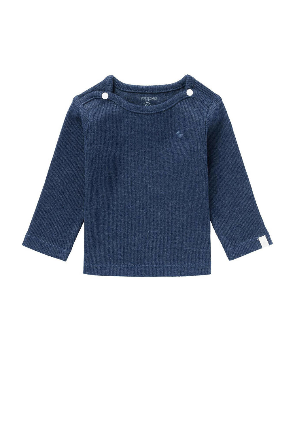 Donkerblauwe jongens en meisjes Noppies baby baby ribgebreide longsleeve Natal van katoen met effen, lange mouwen, ronde hals, drukknoopsluiting en borduursels