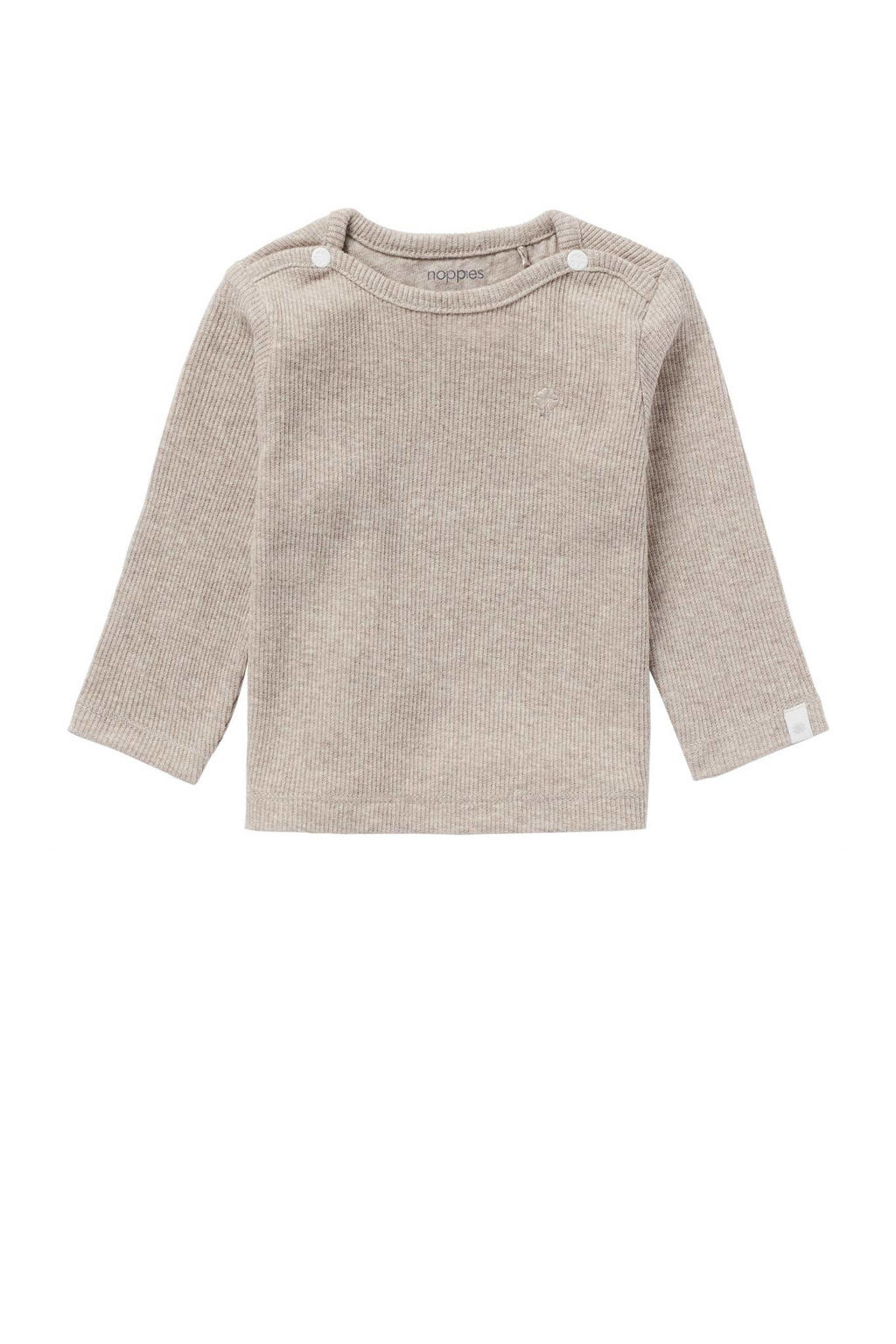 Taupe jongens en meisjes Noppies baby baby gemÃªleerde ribgebreide longsleeve Natal melange van katoen met lange mouwen, ronde hals, drukknoopsluiting en borduursels