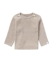 thumbnail: Taupe jongens en meisjes Noppies baby baby gemÃªleerde ribgebreide longsleeve Natal melange van katoen met lange mouwen, ronde hals, drukknoopsluiting en borduursels