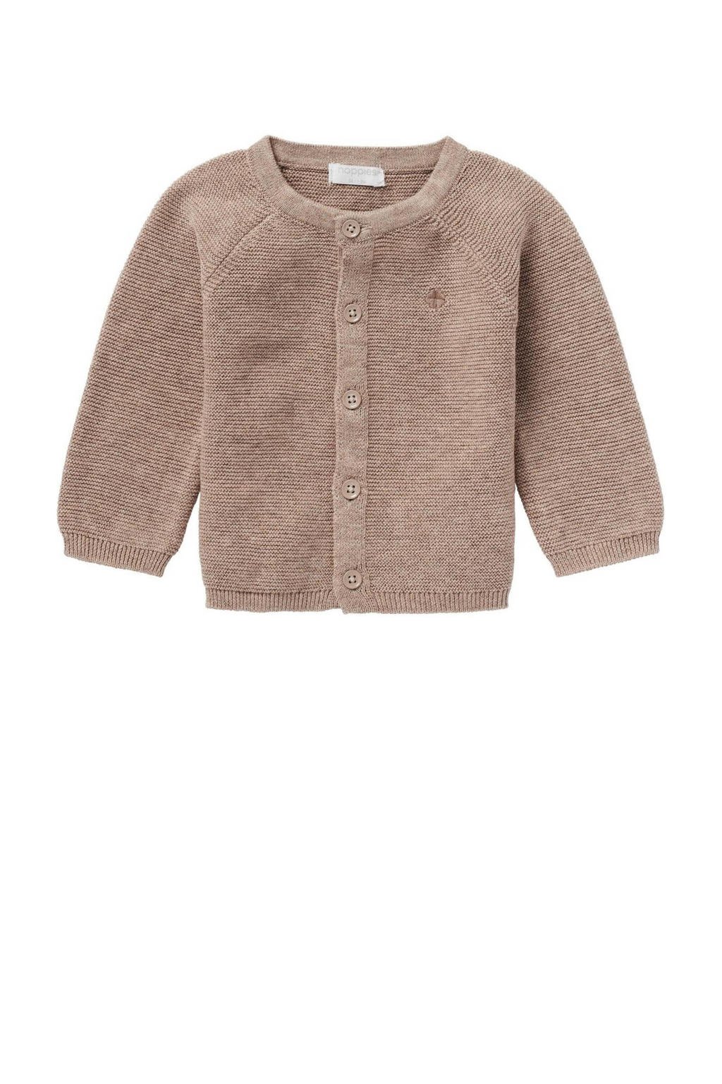 Taupe jongens en meisjes Noppies baby vest Naga van katoen met effen, lange mouwen, ronde hals, drukknoopsluiting en borduursels