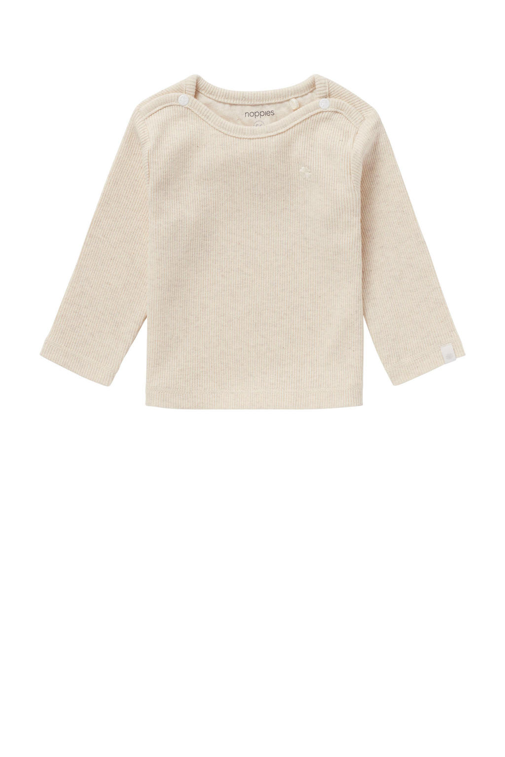 Beige jongens en meisjes Noppies baby baby gemÃªleerde ribgebreide longsleeve Natal melange van katoen met lange mouwen, ronde hals, drukknoopsluiting en borduursels