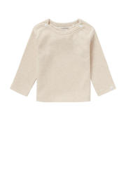 thumbnail: Beige jongens en meisjes Noppies baby baby gemÃªleerde ribgebreide longsleeve Natal melange van katoen met lange mouwen, ronde hals, drukknoopsluiting en borduursels