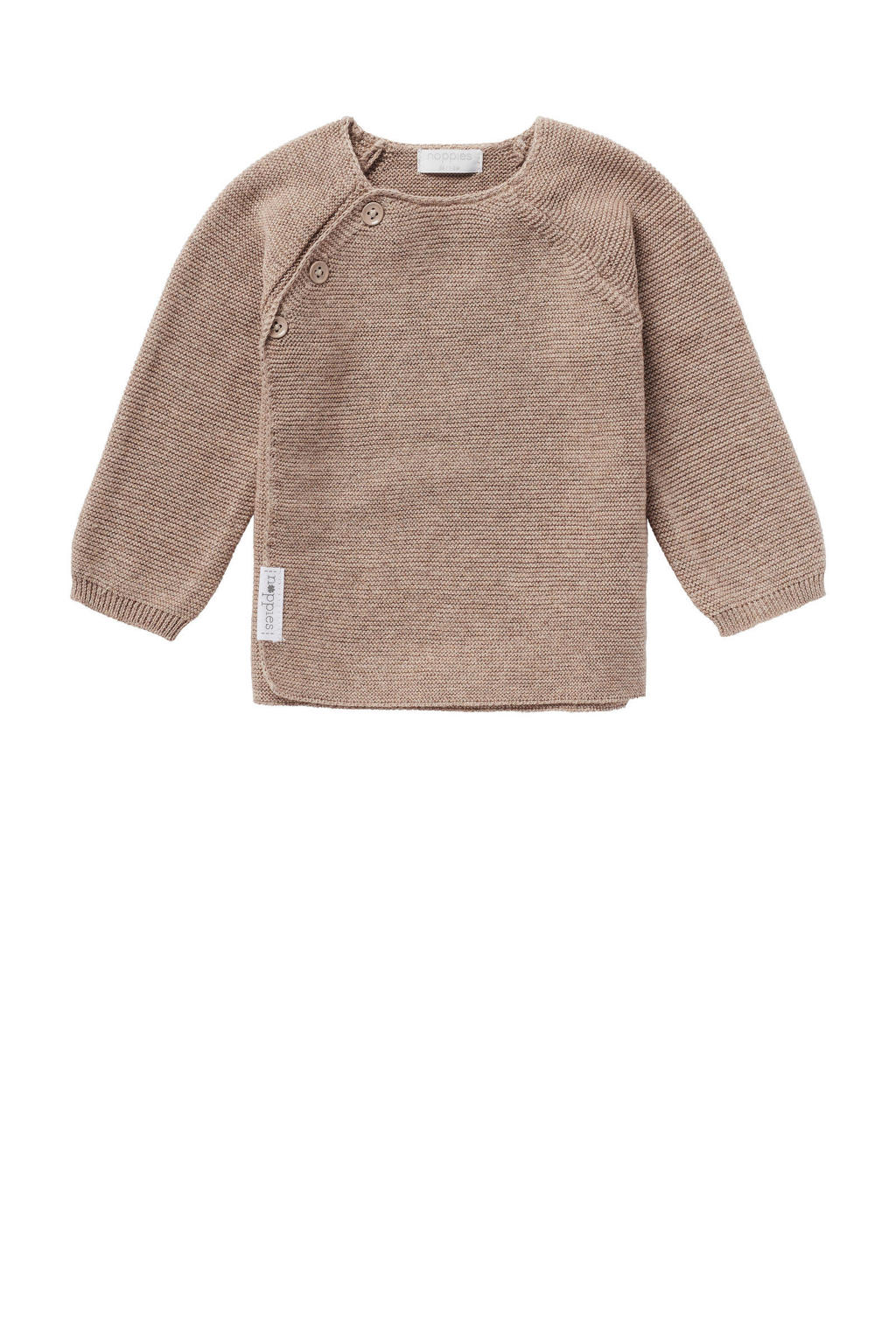 Taupe jongens en meisjes Noppies baby longsleeve Pino van katoen melange met effen, lange mouwen, ronde hals en knoopsluiting