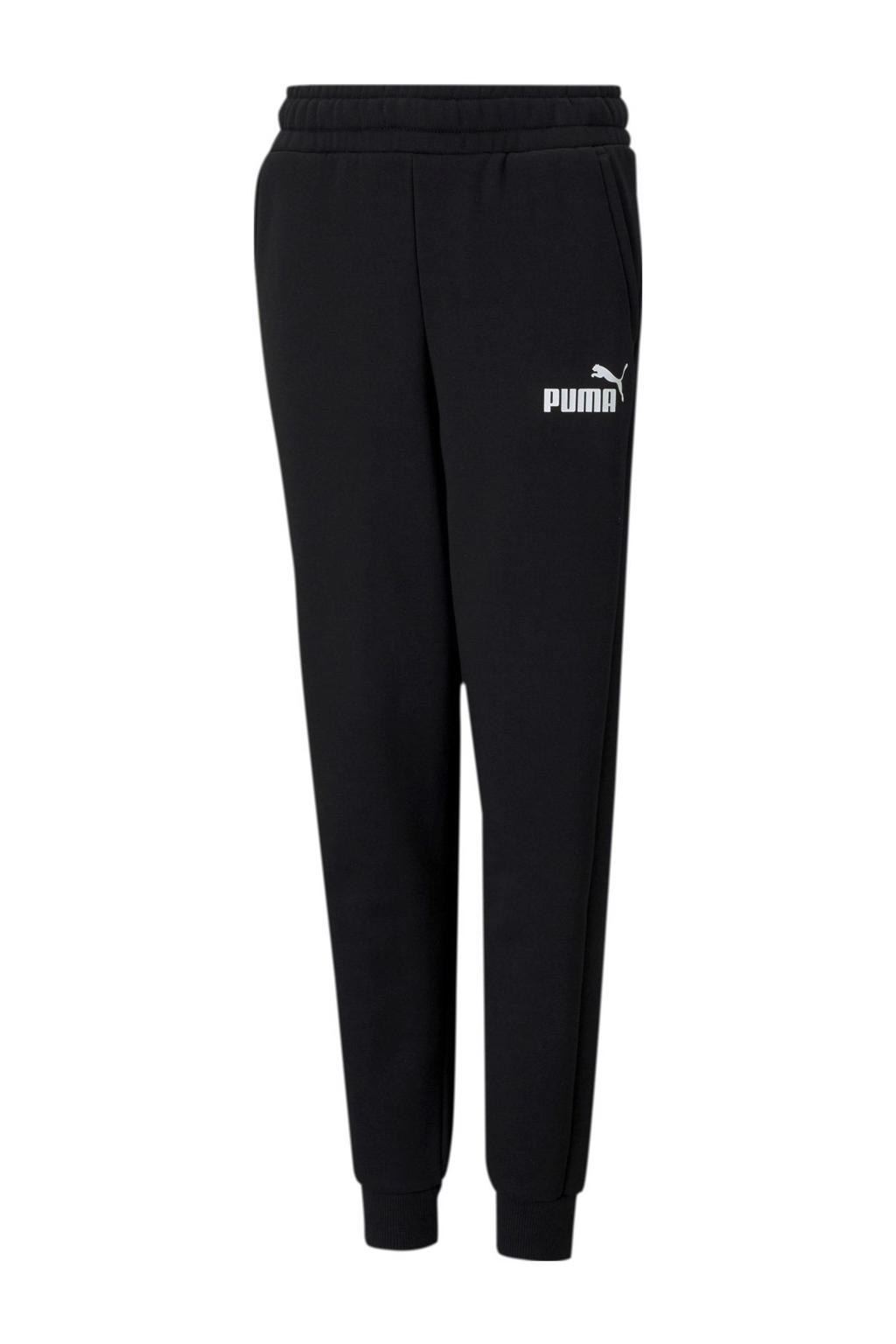 Zwarte jongens Puma regular fit joggingbroek van katoen met elastische tailleband met koord en logo dessin