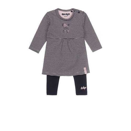 Dirkje gestreepte baby jurk + legging met biologisch katoen donkerblauw/roze 