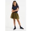 WE Fashion ribgebreid T-shirt met borduursels donkerblauw