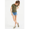 WE Fashion ribgebreid T-shirt met borduursels olijfgroen