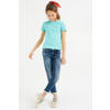 WE Fashion ribgebreid T-shirt met borduursels blauw
