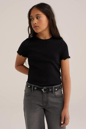 ribgebreid T-shirt met borduursels zwart