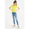 WE Fashion ribgebreid T-shirt met borduursels geel