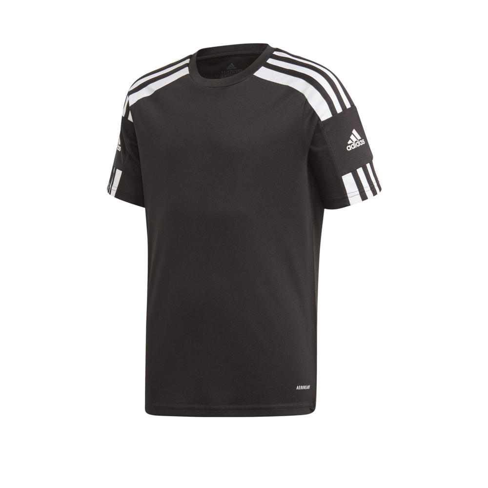 Zwart en witte jongens en meisjes adidas Performance junior voetbalshirt Squadra 21 van polyester met logo dessin, korte mouwen en ronde hals