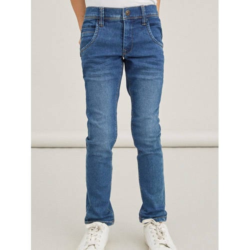 NAME IT KIDS slim fit jeans NKMSILAS medium blue denim Blauw Jongens Stretchdenim