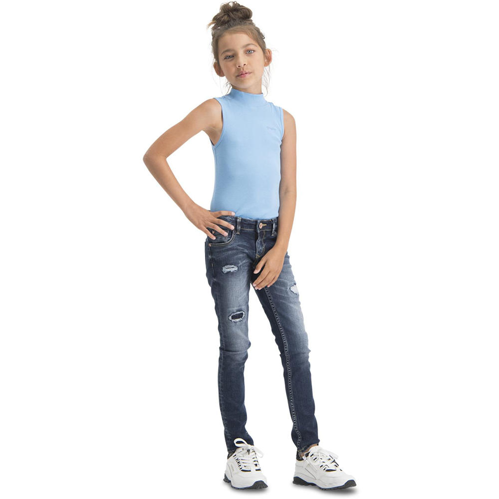 Lichtblauwe meisjes Vingino Essentials basic top van duurzaam stretchkatoen met opstaande kraag