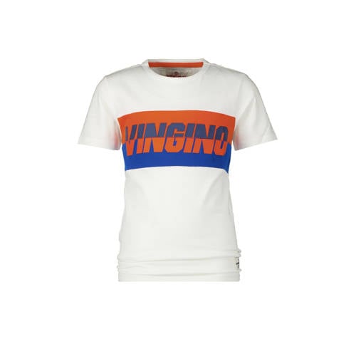 Vingino T-shirt Harco met logo wit/oranje/blauw Jongens Katoen Ronde hals