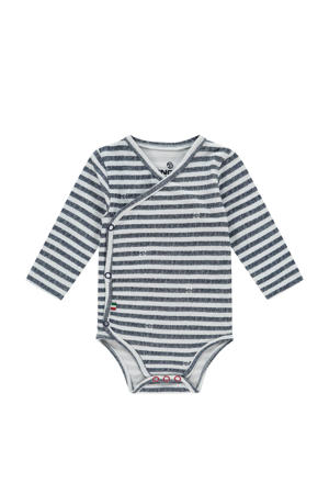 baby gestreepte romper Perry met overslag donkerblauw/wit