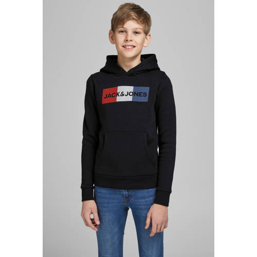 JACK & JONES JUNIOR hoodie JJECORP met logo zwart Sweater Jongens Katoen Capuchon