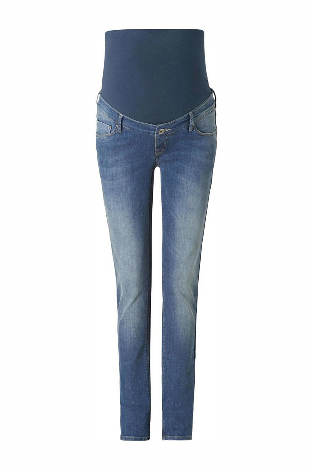 Stonewashed dames Noppies maternity low waist skinny zwangerschapsjeans Tara van stretchdenim met knoopsluiting en effen