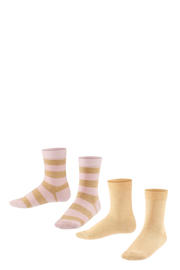thumbnail: FALKE Happy Stripe sokken - set van 2 lichtroze/beige