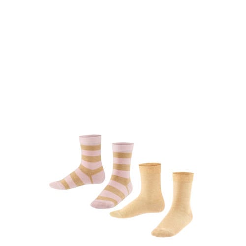 FALKE Happy Stripe sokken - set van 2 lichtroze/beige Jongens/Meisjes Katoen - maat 31-34 afbeelding