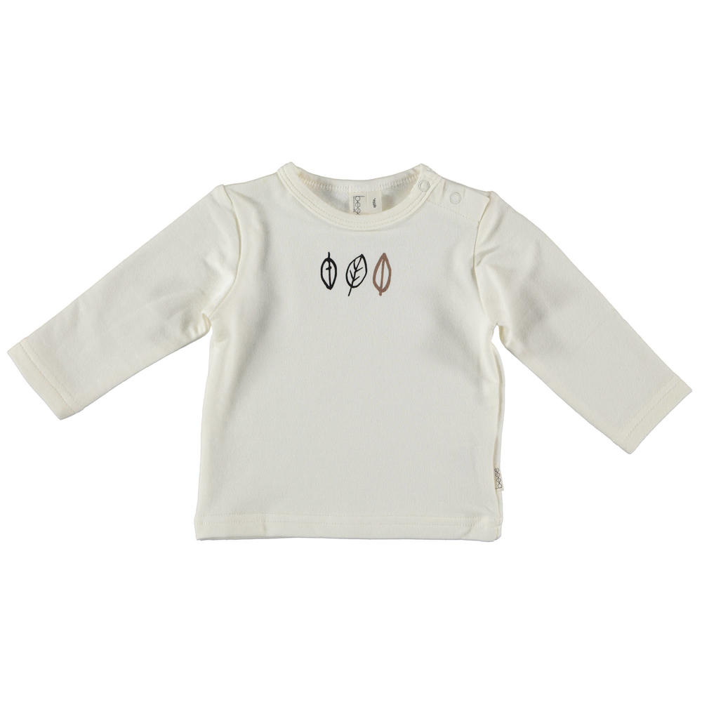 Ecru jongens en meisjes BESS baby longsleeve van stretchkatoen met printopdruk, lange mouwen, ronde hals en drukknoopsluiting
