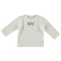 thumbnail: Ecru jongens en meisjes BESS baby longsleeve van stretchkatoen met printopdruk, lange mouwen, ronde hals en drukknoopsluiting