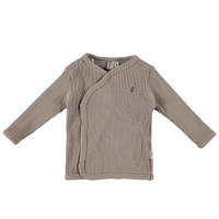 thumbnail: Taupe jongens en meisjes BESS baby longsleeve van stretchkatoen met effen, lange mouwen, ronde hals, drukknoopsluiting en overslag detail