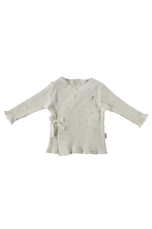 baby longsleeve met stippen en overslag detail ecru/lichtroze