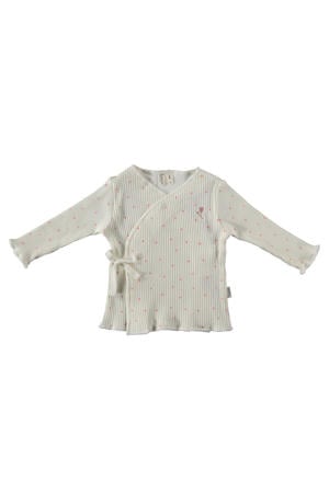 baby longsleeve met stippen en overslag detail ecru/lichtroze