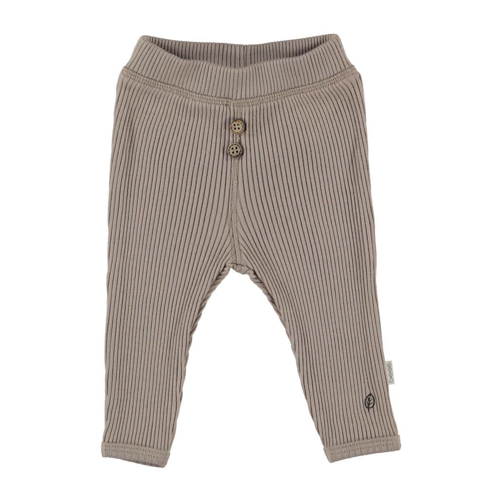 Taupe BESS baby regular fit broek van stretchkatoen met elastische tailleband en effen