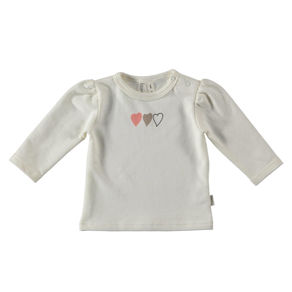 Witte meisjes BESS baby longsleeve van stretchkatoen met printopdruk, lange mouwen, ronde hals en drukknoopsluiting