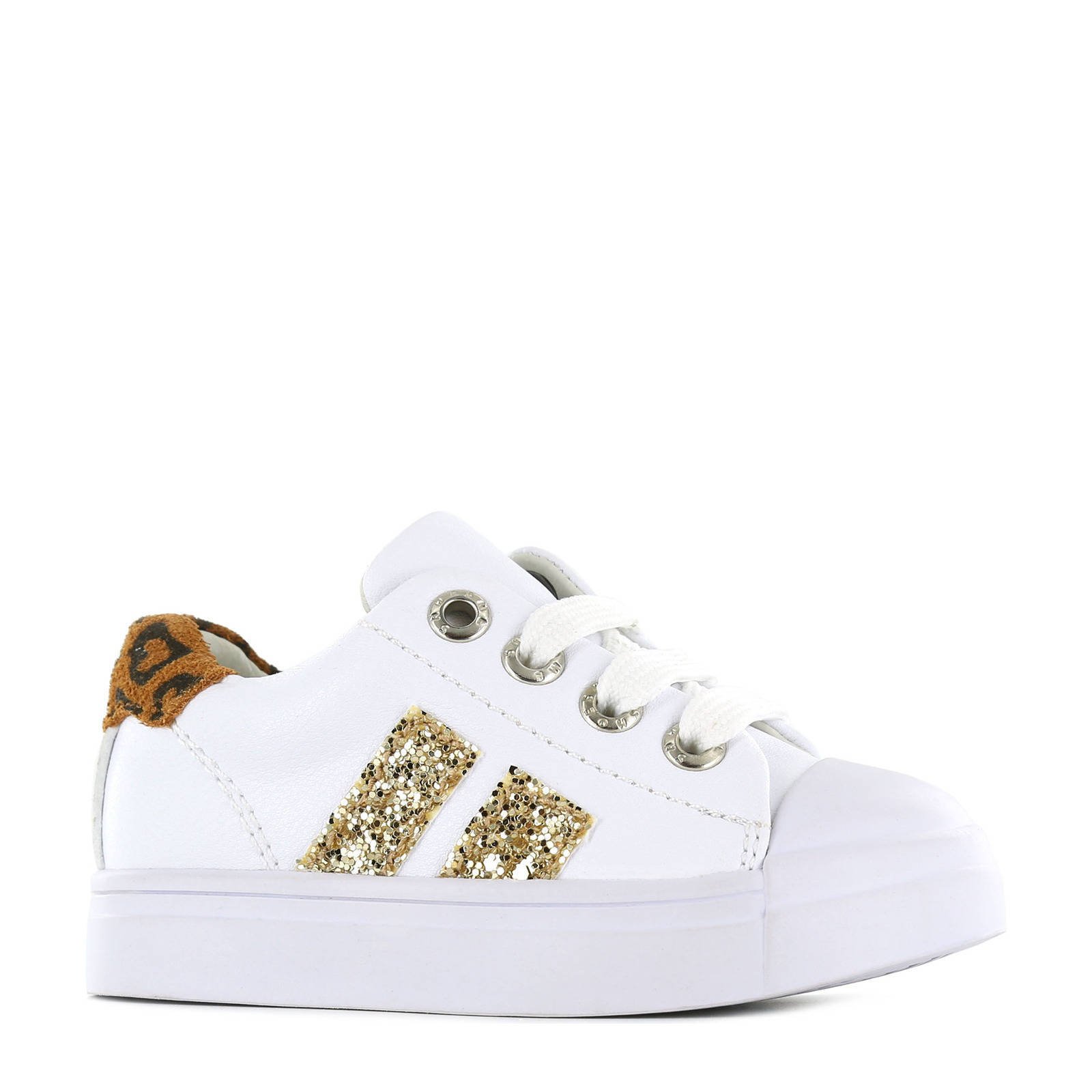 SH21S021 A leren sneakers met glitters wit goud