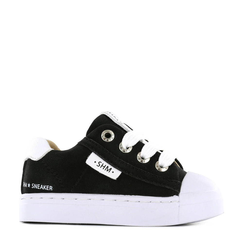 Zwarte jongens en meisjes Shoesme SH21S001-J leren sneakers van leer/voering: leer met rits- en vetersluiting en effen