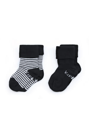 blijf-sokken 0-12 maanden - set van 2 uni/streep zwart/wit