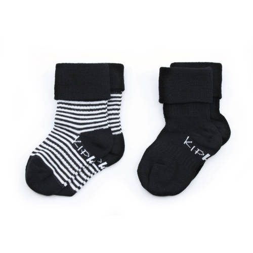 KipKep blijf-sokken 0-12 maanden - set van 2 uni/streep zwart/wit Jongens/Meisjes Katoen